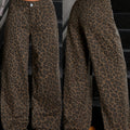 Dames Wide-Leg Denim Broek met Luipaardprint