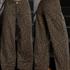 Dames Wide-Leg Denim Broek met Luipaardprint