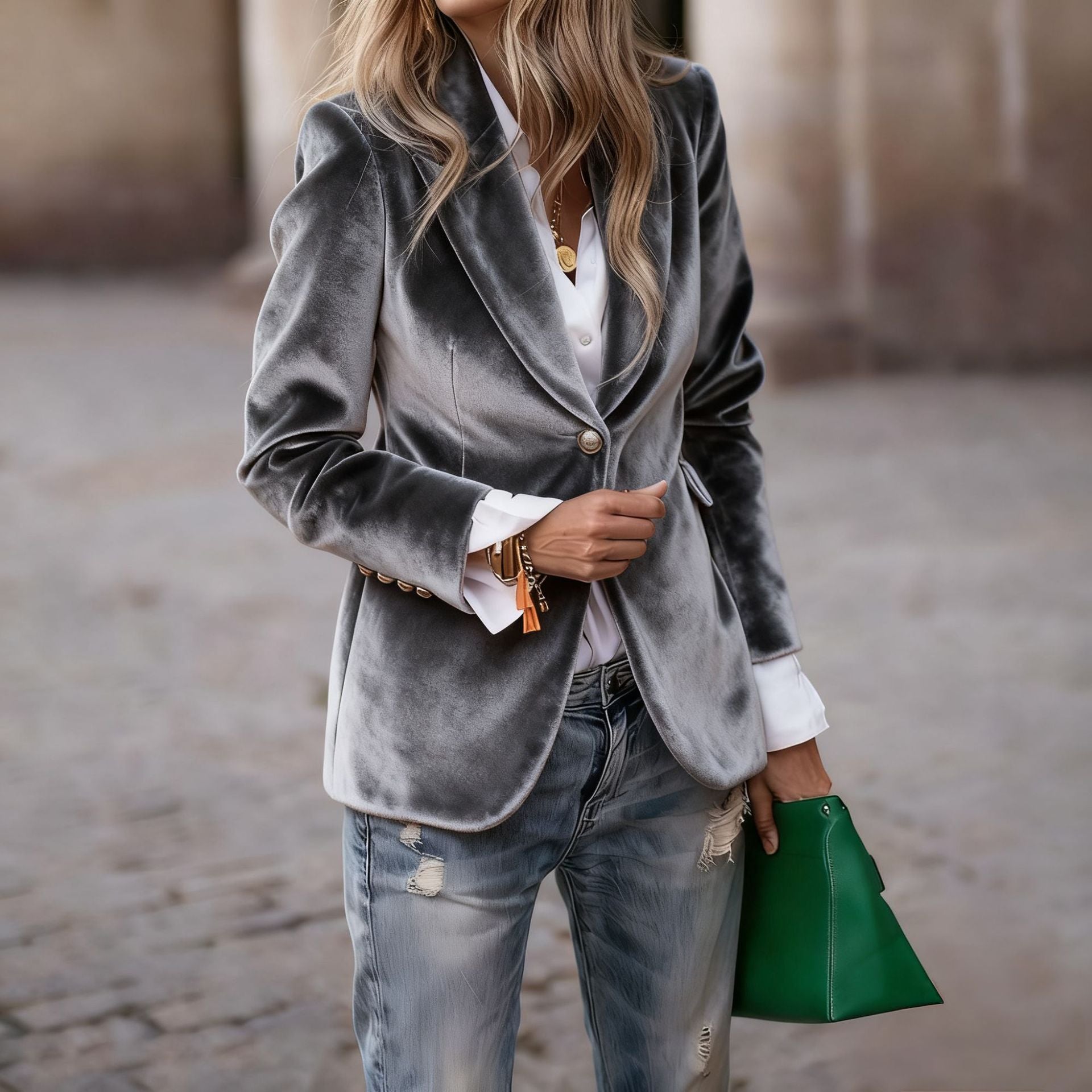 Fluwelen Blazer Dames - Elegante Andrea met Gouden Knopen