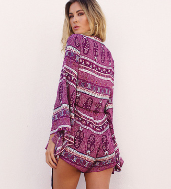 Spring and summer Amazon AliExpress new women's European and American leisure holiday wind print jumpsuit shorts