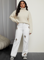 Denim Dames Stormi Jeans - Casual Luipaard Kruis Details