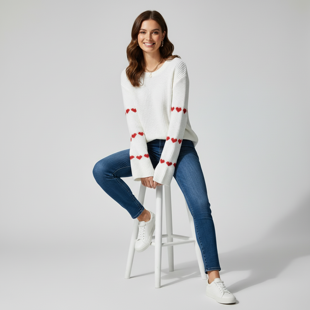Geborduurd Hartjespatroon Trui