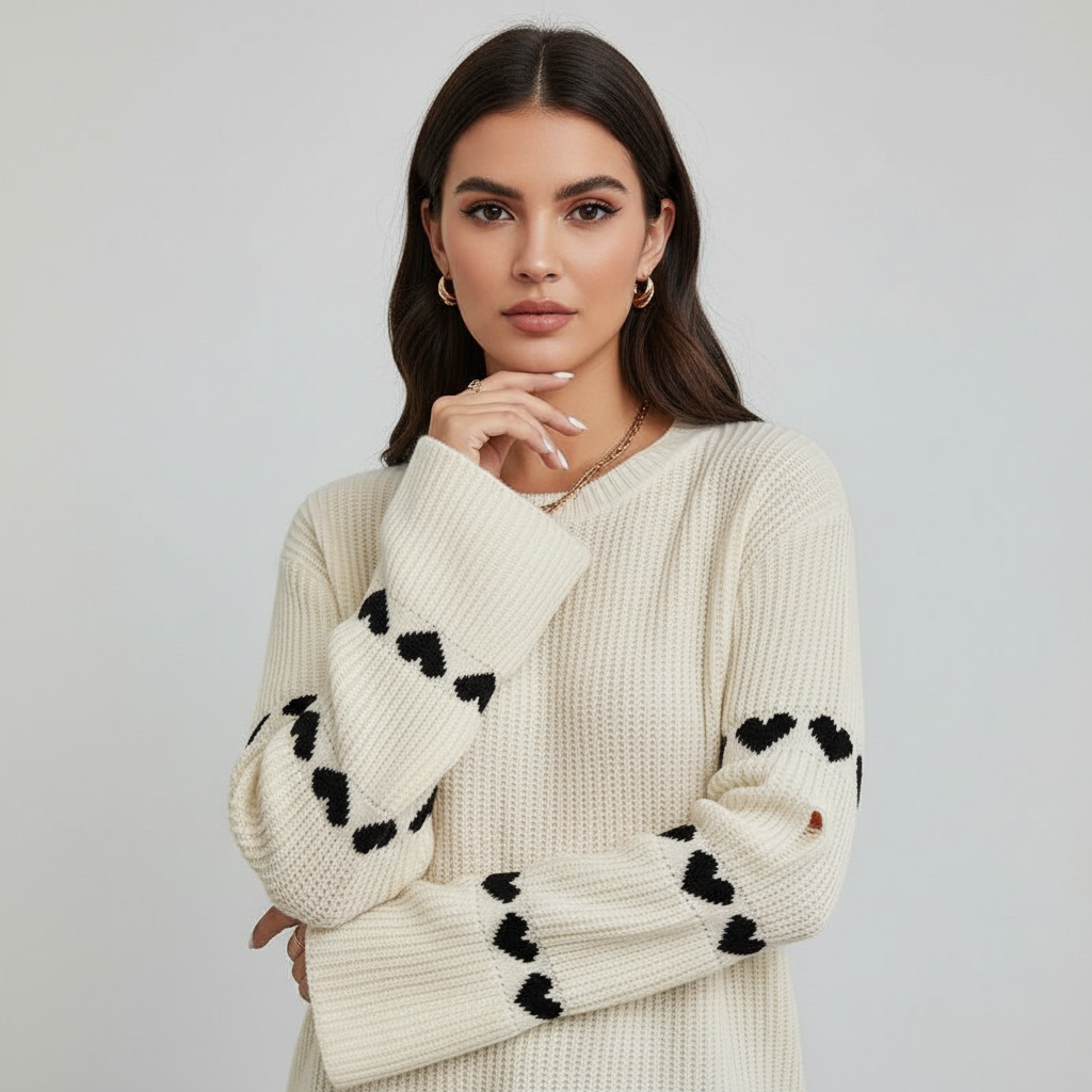 Geborduurd Hartjespatroon Trui