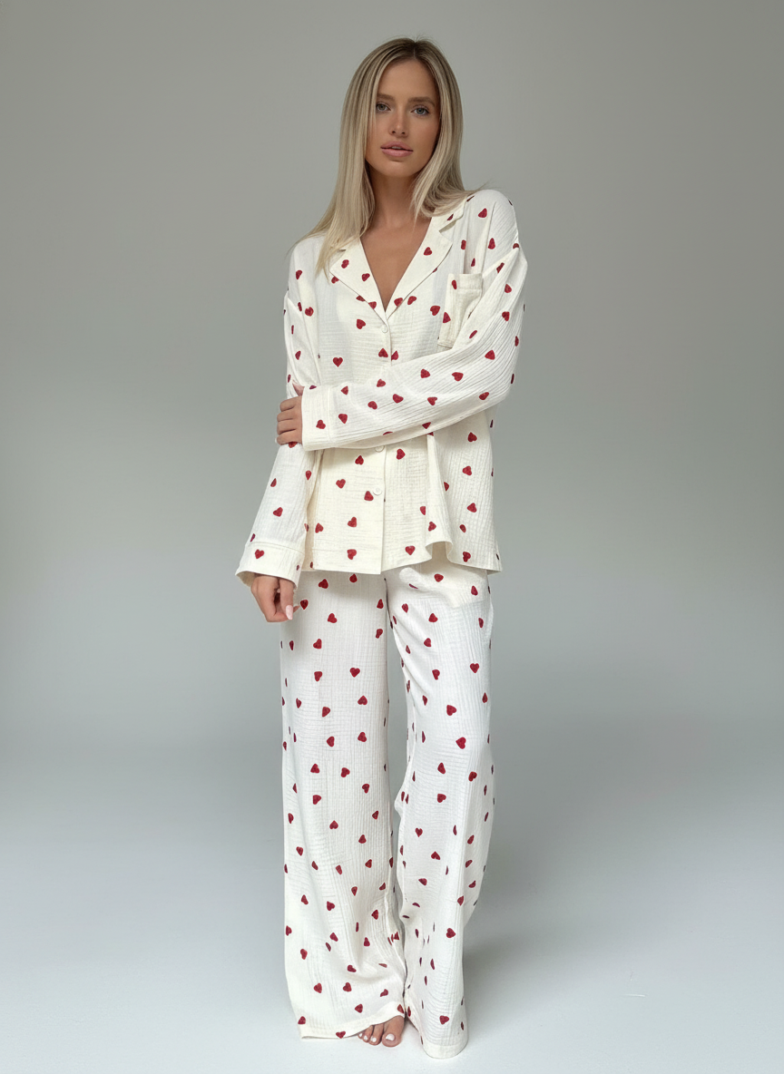 Pyjamaset met Hartjesprint
