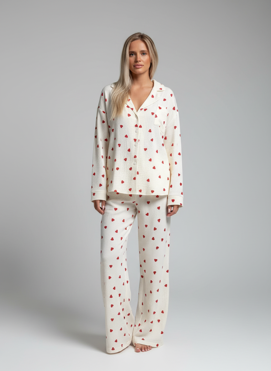Pyjamaset met Hartjesprint