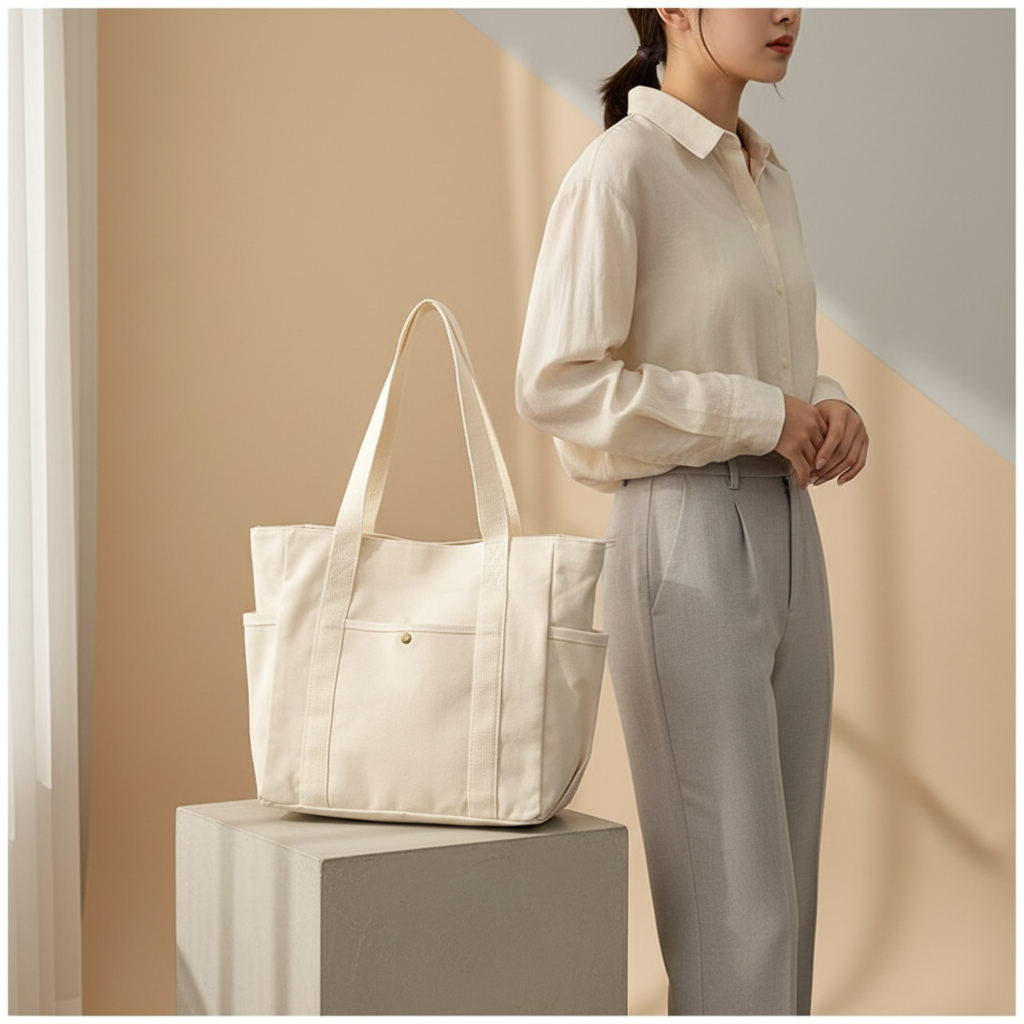 Canvas Draagtas met Handige Zakken