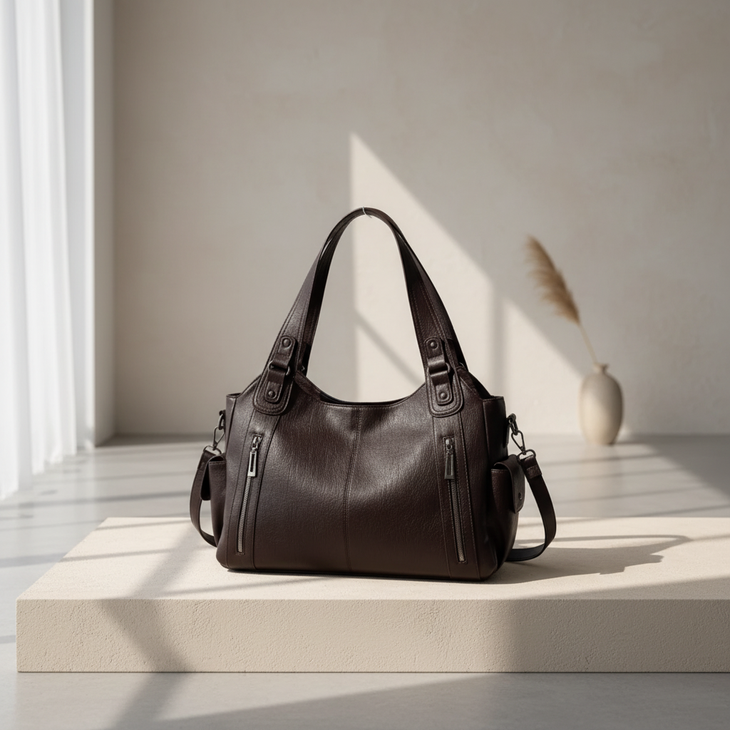 Leren Handtas met Meerdere Vakken