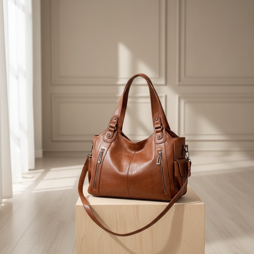 Leren Handtas met Meerdere Vakken