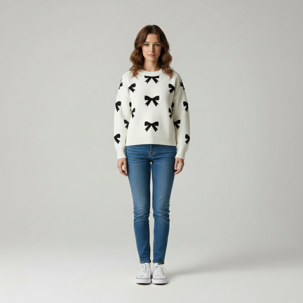 Merissa Gebreide Trui voor Dames - Cute Casual Strikjesprint