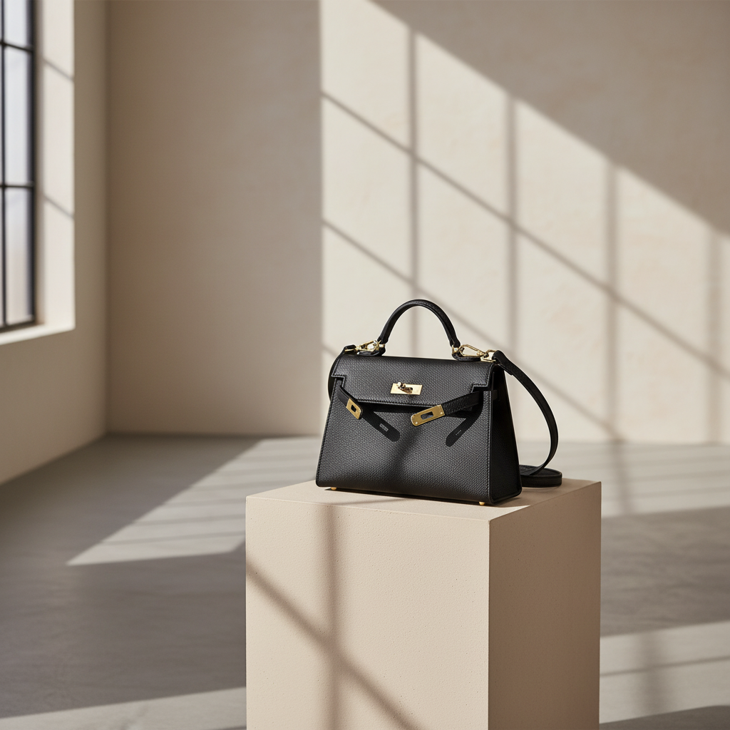 Lederen Handtas met Goudkleurige Sluiting