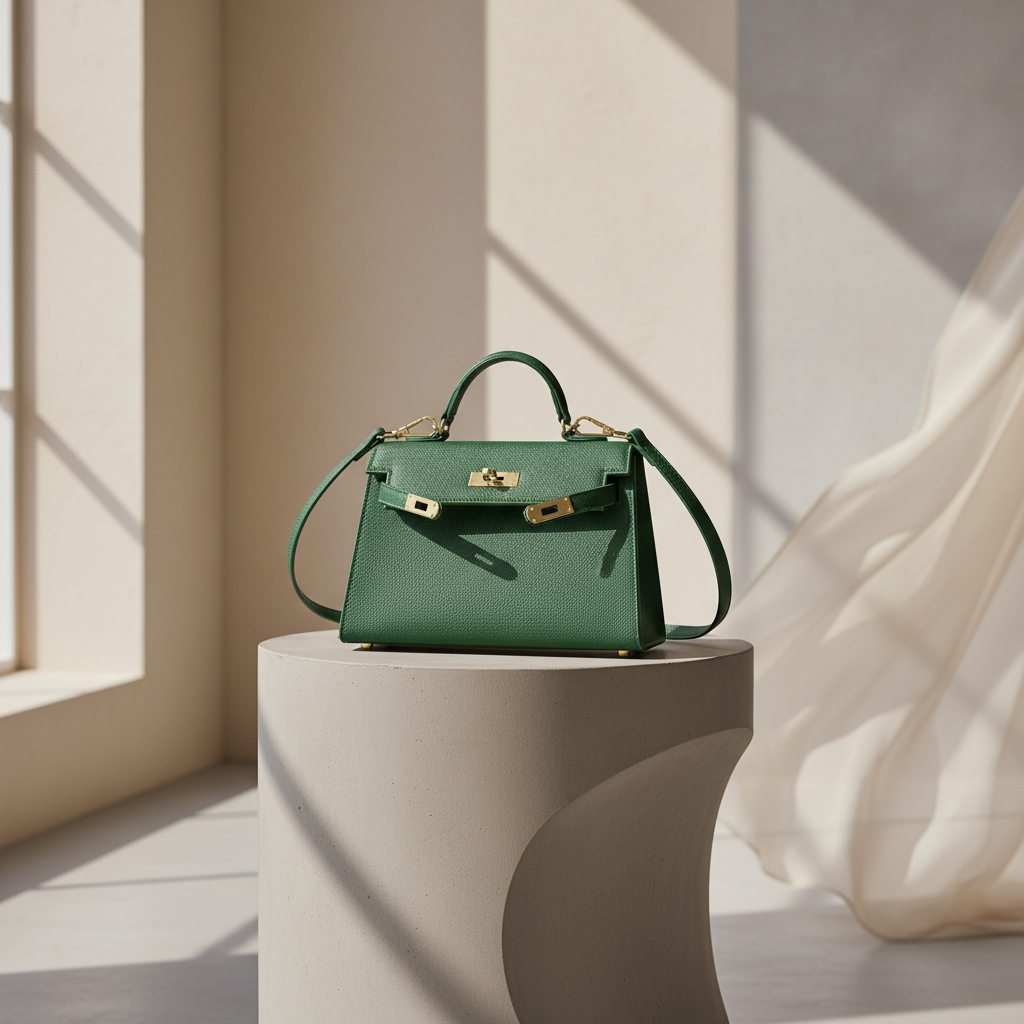 Lederen Handtas met Goudkleurige Sluiting