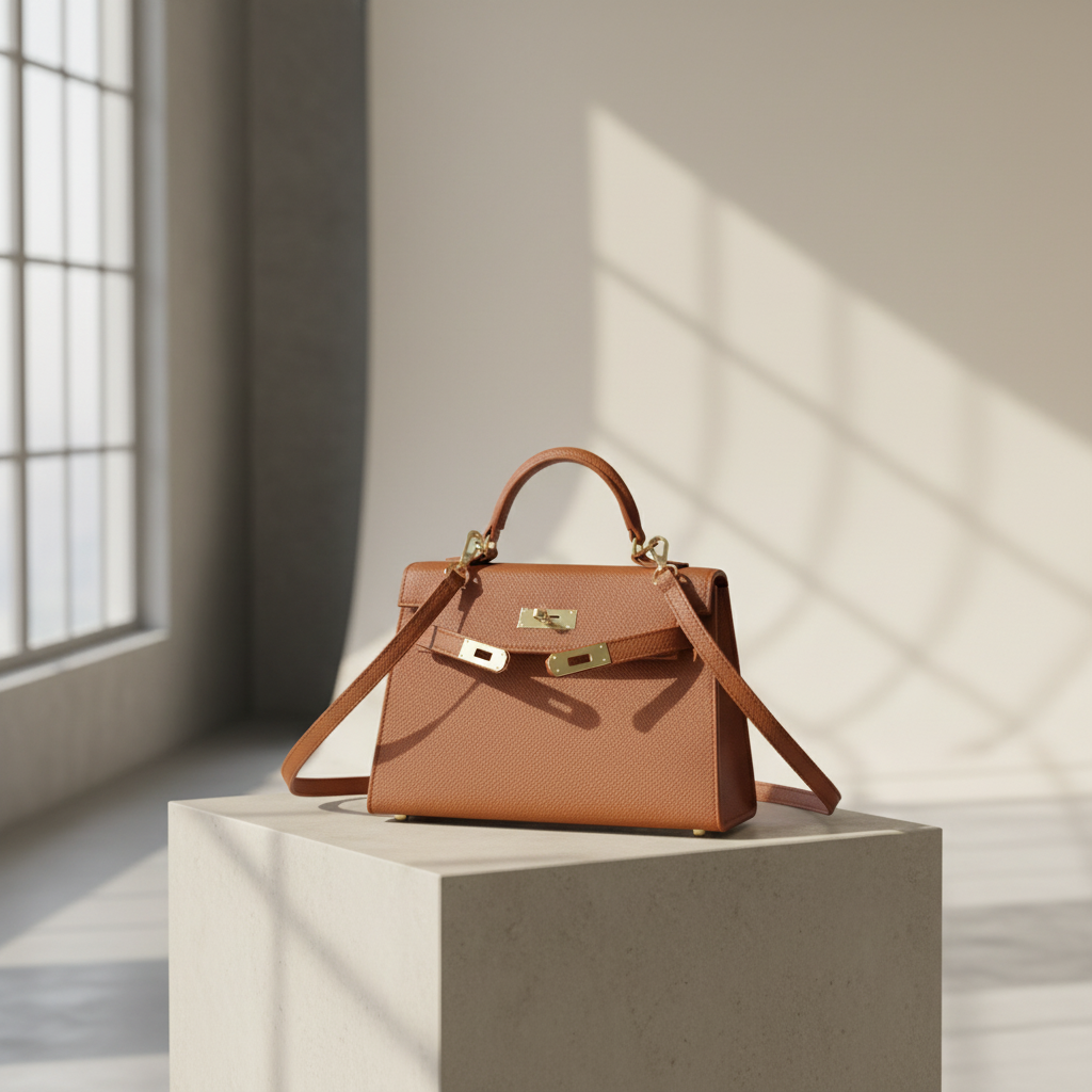 Lederen Handtas met Goudkleurige Sluiting