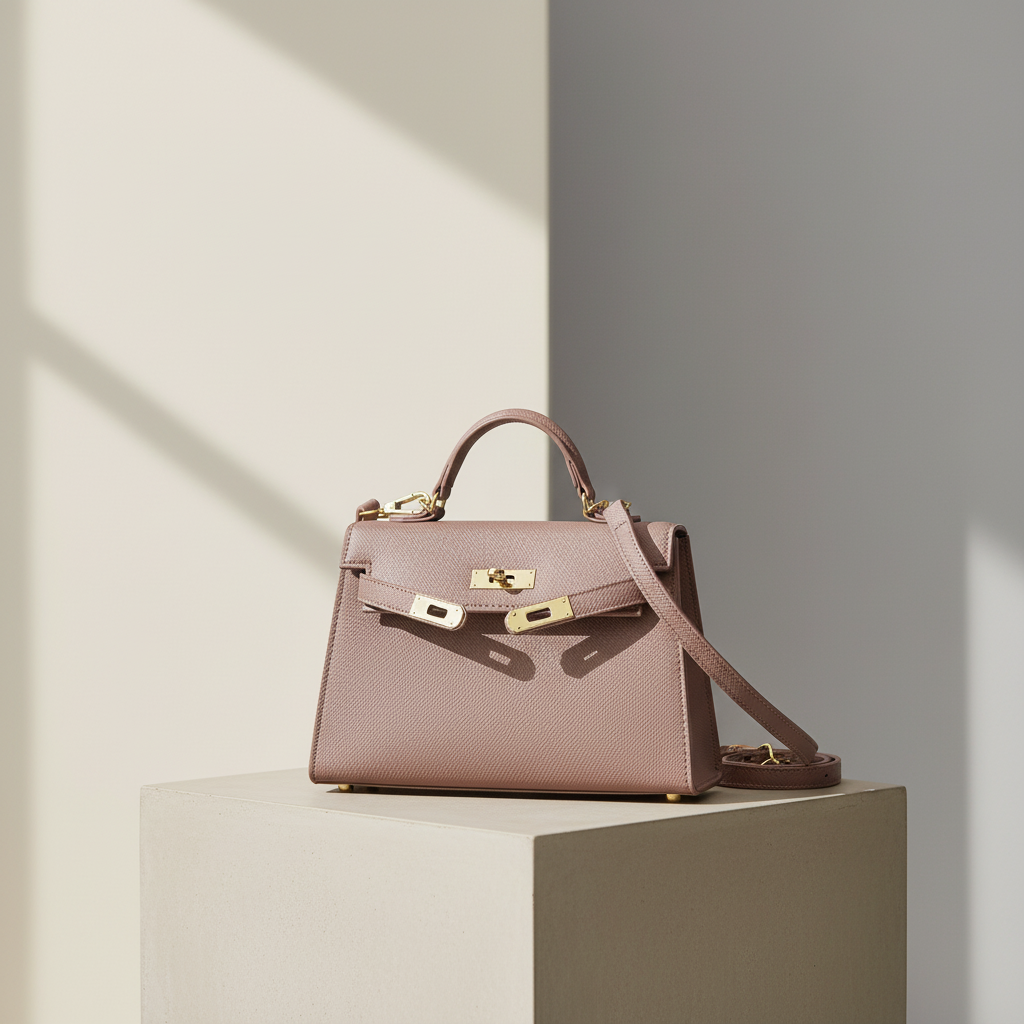 Lederen Handtas met Goudkleurige Sluiting