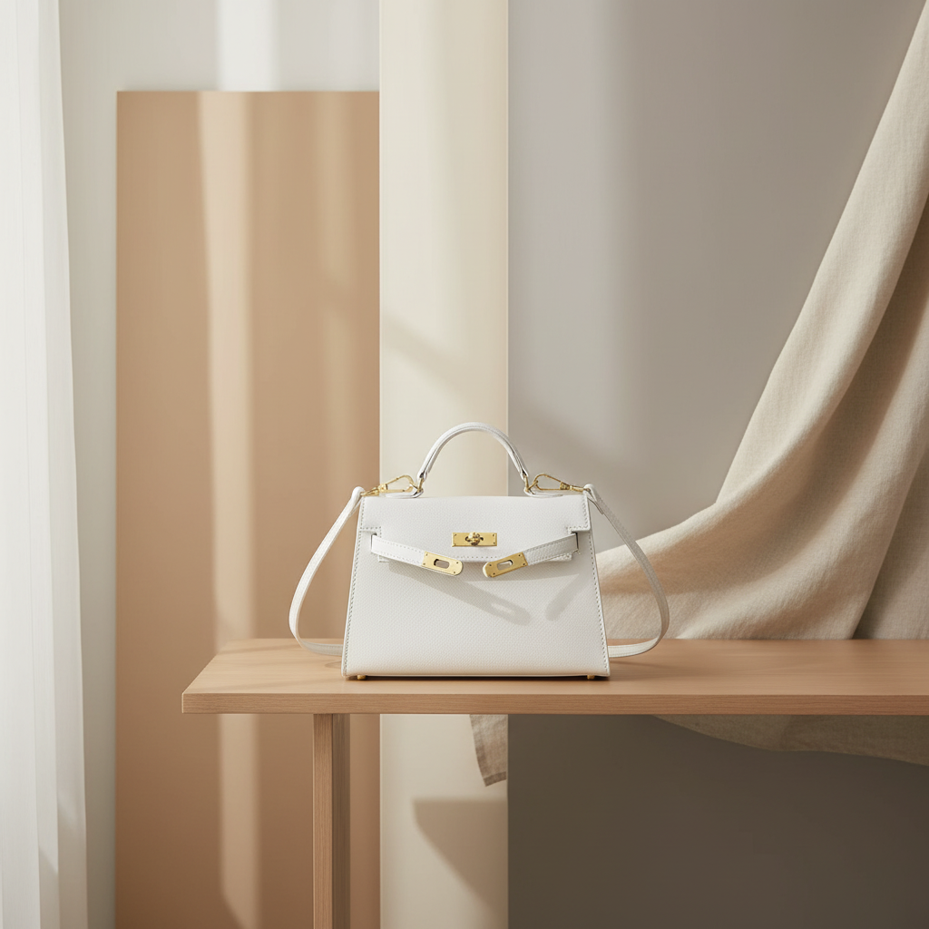 Lederen Handtas met Goudkleurige Sluiting