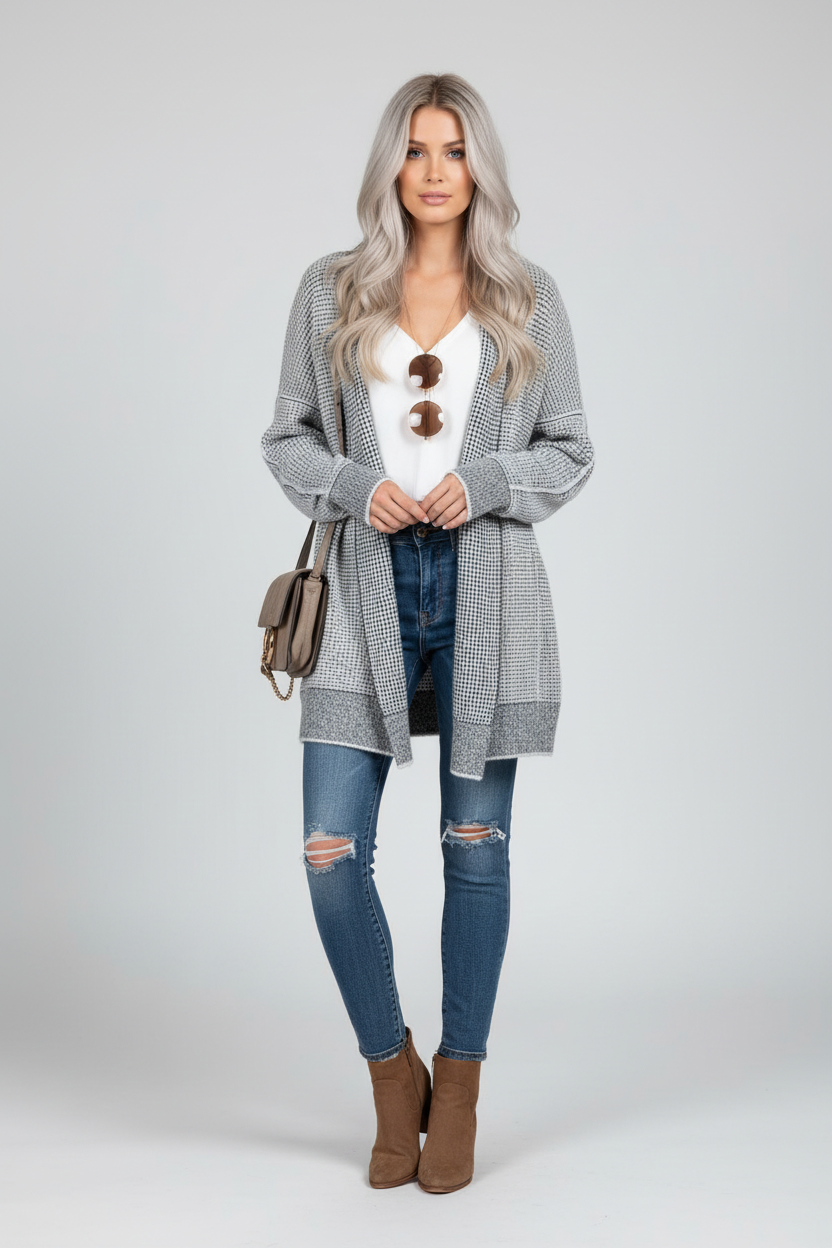 Joel Gebreid Cardigan Dames - Casual Chic Houndstooth Patroon