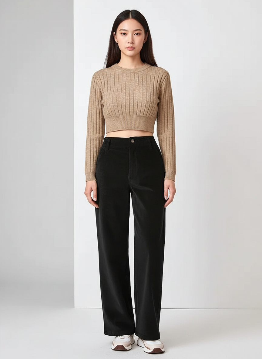 Corduroy Broek - Ribfluwelen Wijde Broek met comfortabele fit