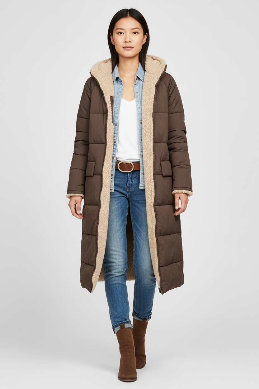 Kelci Dames Pufferjas - Casual met Sherpa Voering en Capuchon