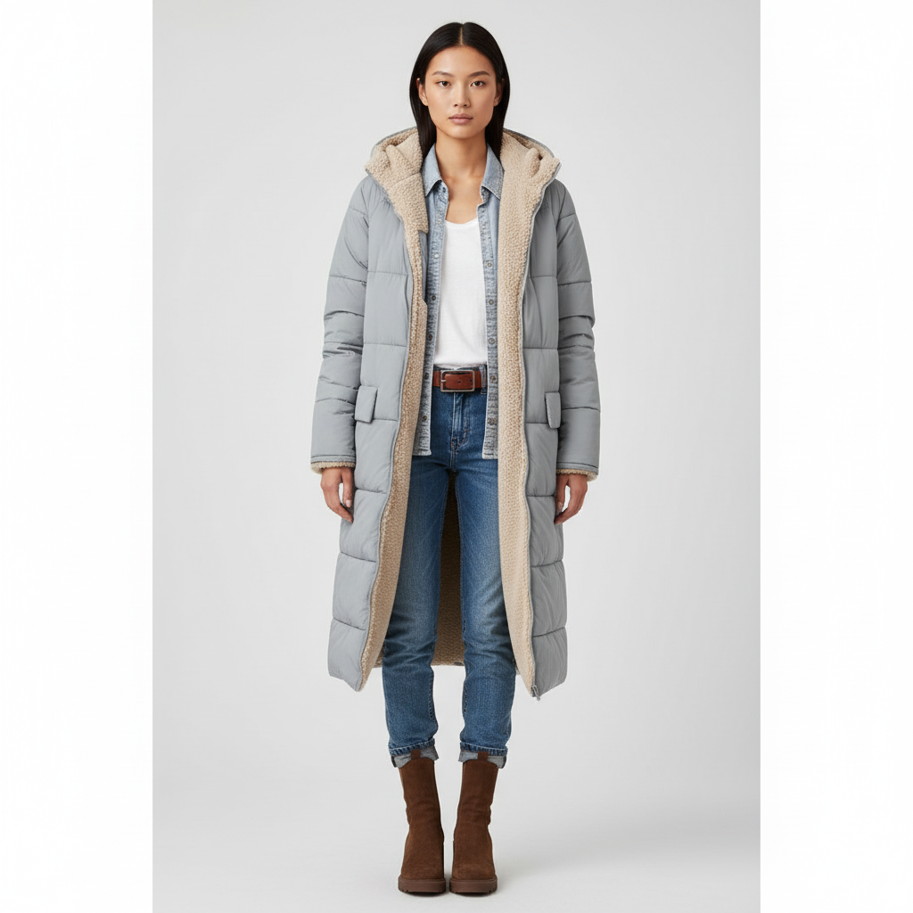 Kelci Dames Pufferjas - Casual met Sherpa Voering en Capuchon