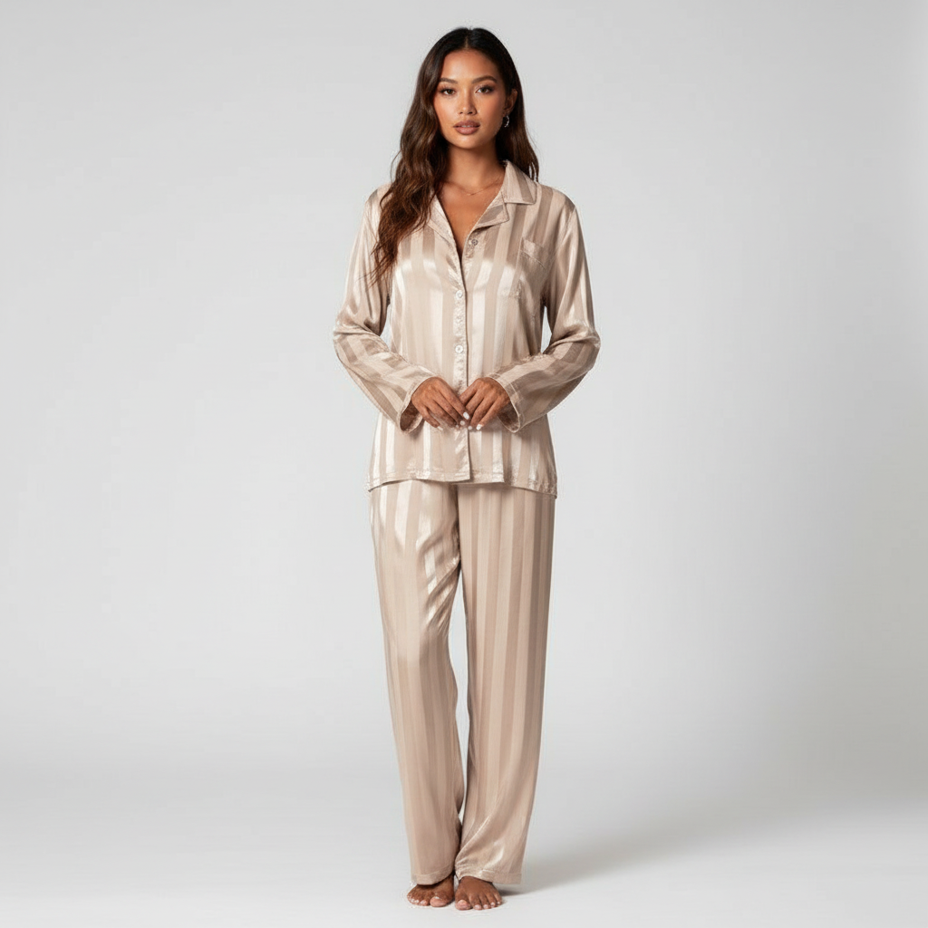 Arya Pyjamaset - Satijnachtig met Verticale Streep