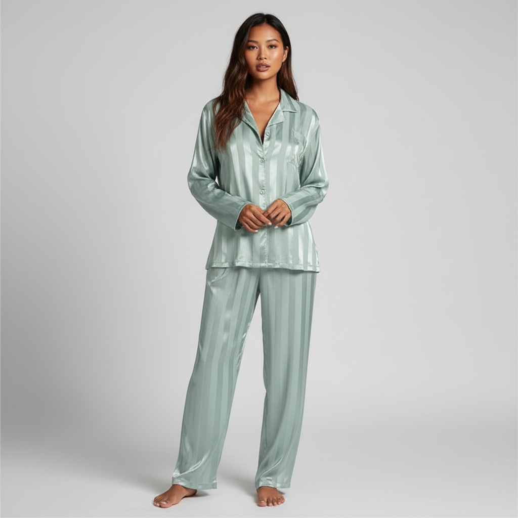 Arya Pyjamaset - Satijnachtig met Verticale Streep
