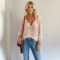 Bohemian Stijl Top met Trekkoord V-hals en Kantdetails