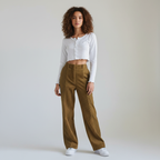 Elsie Corduroy Broek - Retro Hoge Taille Wijde Pijp Broek