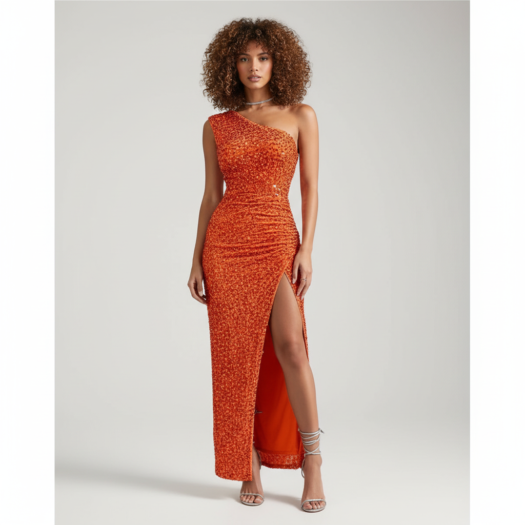 Glinsterende Elegantie - One-Shoulder Pailletten Jurk