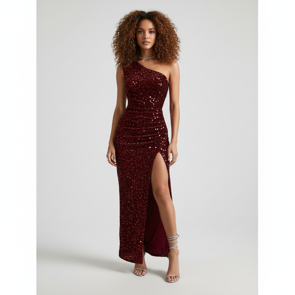 Glinsterende Elegantie - One-Shoulder Pailletten Jurk