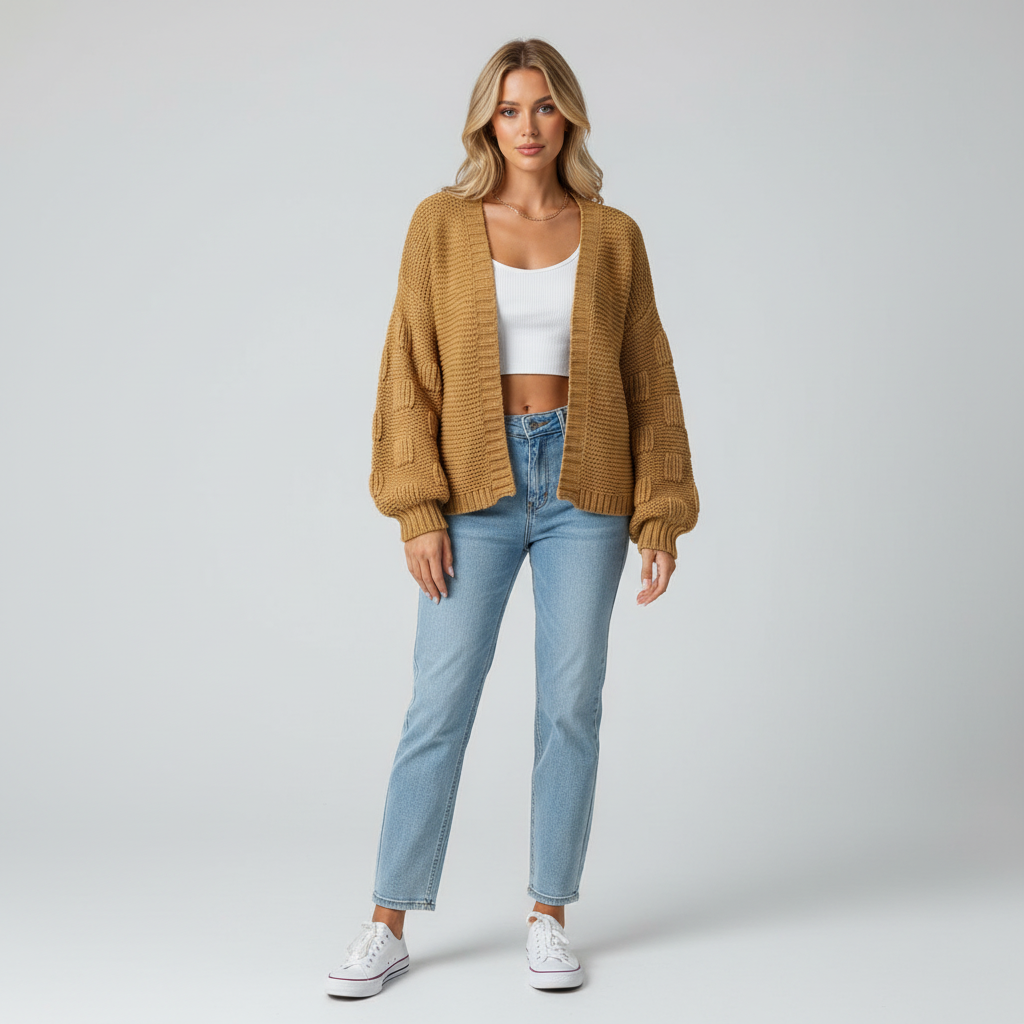 Shelbi Gebreide Cardigan voor Dames - Casual met Textuur Mouwen