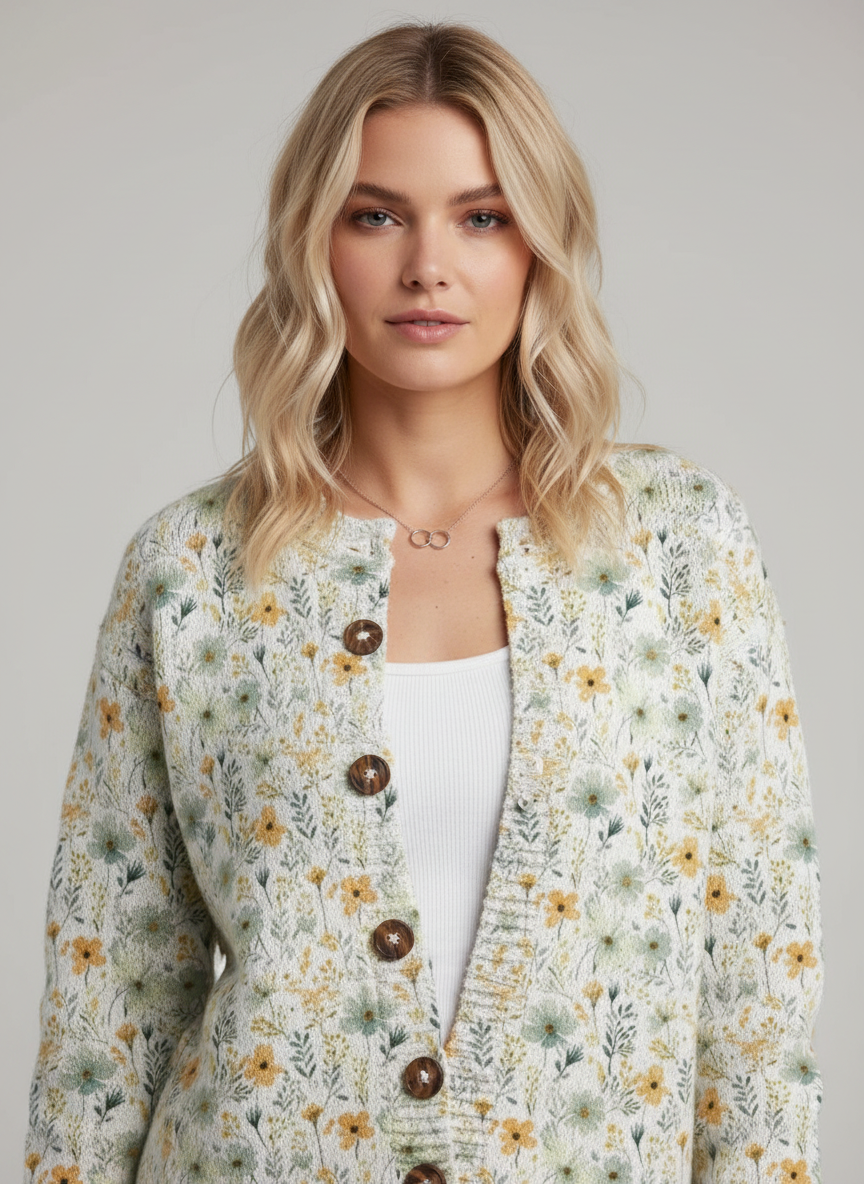 Samuel Gebreid Dames Cardigan - Klassiek Bloemenpatroon