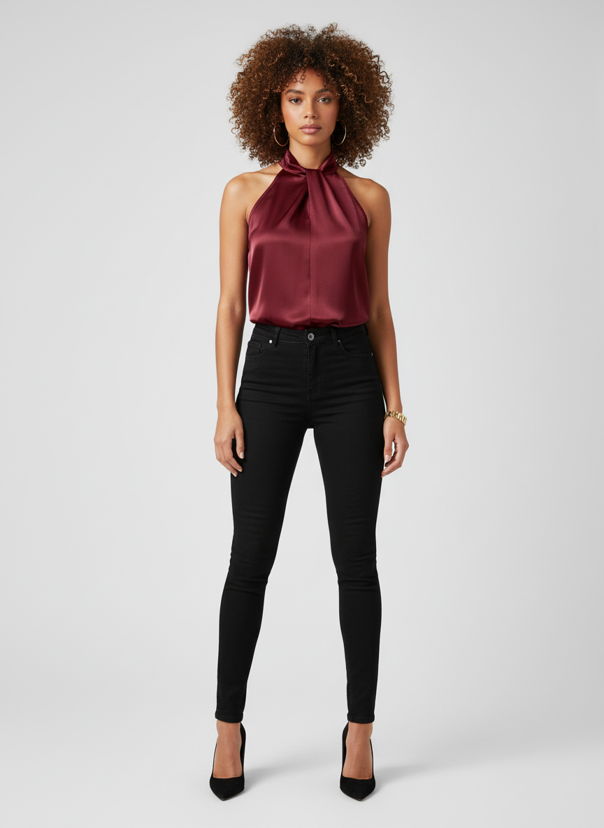 Kalea Satijnachtige Dames Top - Hedendaagse Halterhals