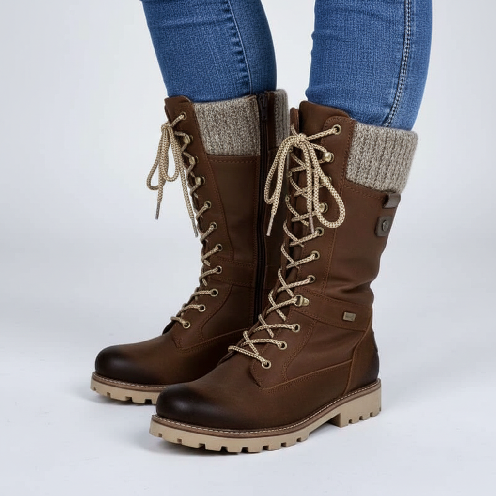 Sherrie Faux Leer & Knit Dames Laarzen - Casual/Outdoor Stijl