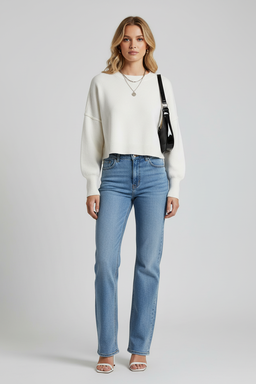 Relaxte Mouwen Cropped Trui