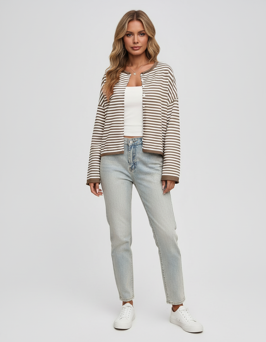 Dessa Gebreide Dames Vest - Casual Gestreepte Cropped