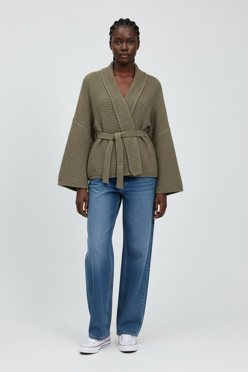 Blake Knit Cardigan Dames - Eigentijdse Shawl Kraag & Riem