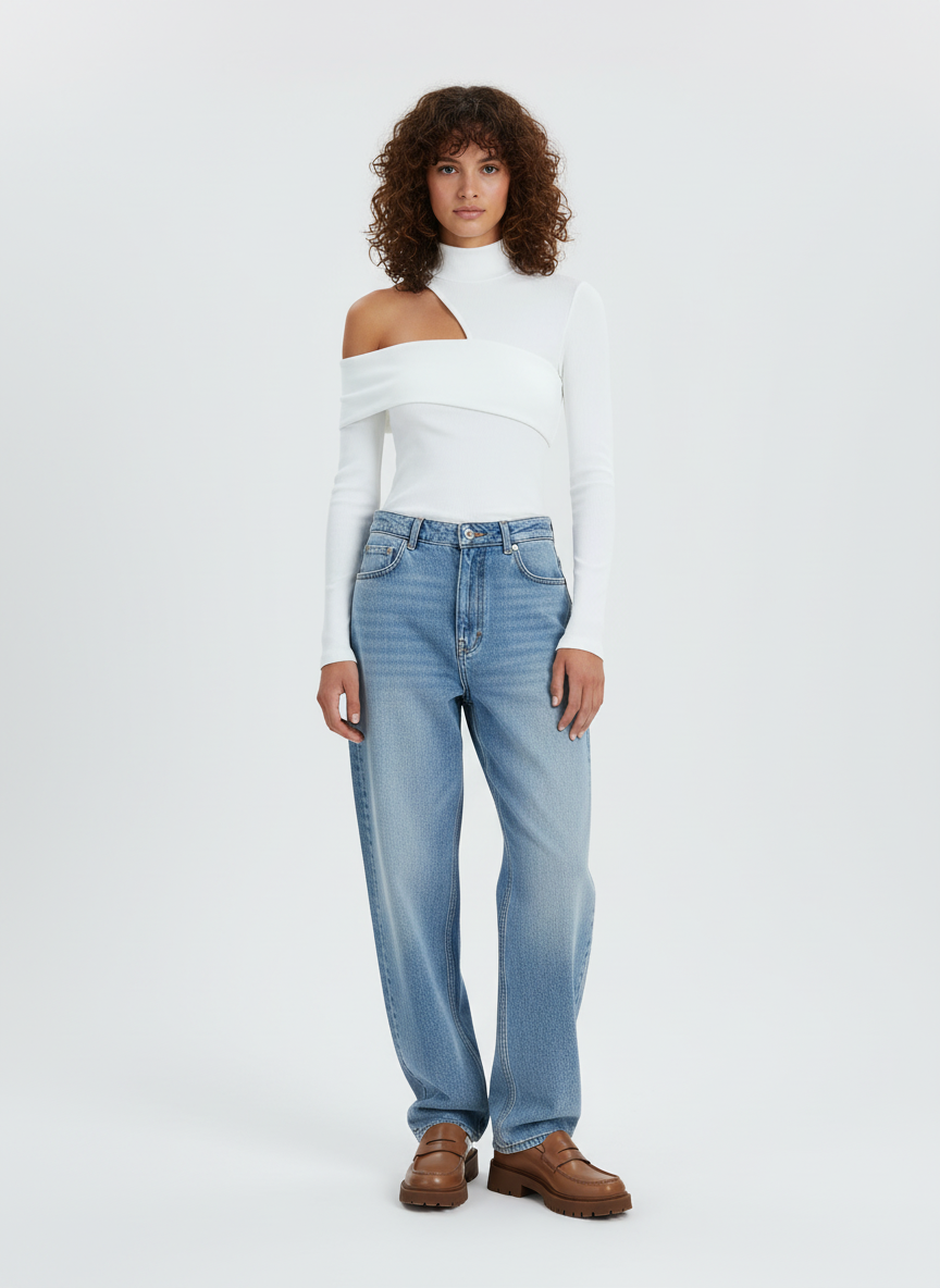 Ribgebreide Coltrui Top met Moderne Asymmetrische Uitsnijding