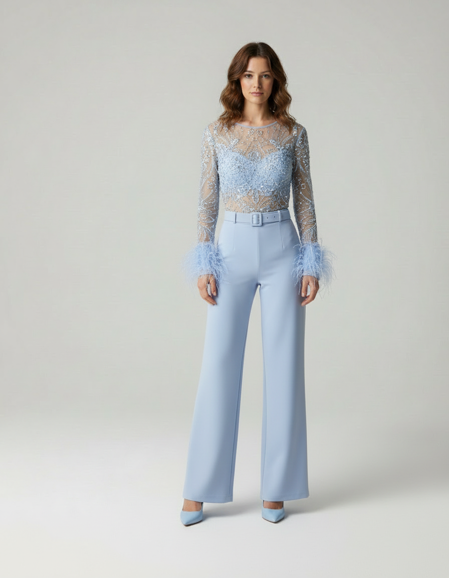 Greta - Dames Pailletten & Veren Avond Jumpsuit