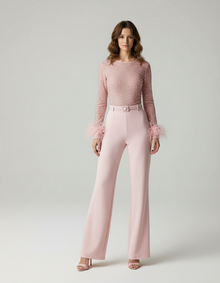 Greta - Dames Pailletten & Veren Avond Jumpsuit