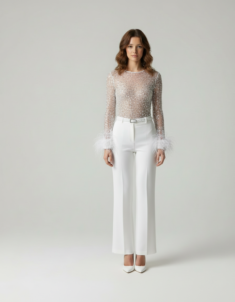 Greta - Dames Pailletten & Veren Avond Jumpsuit