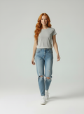 Chic Knit - Moderne Vrouwen Gescheurde Denim Broek