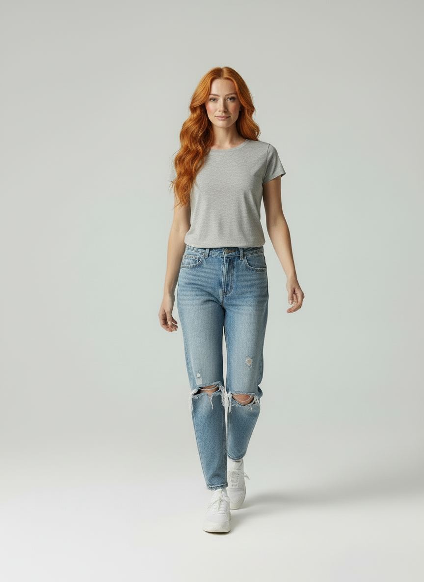 Chic Knit - Moderne Vrouwen Gescheurde Denim Broek