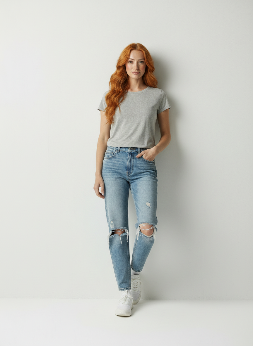 Chic Knit - Moderne Vrouwen Gescheurde Denim Broek
