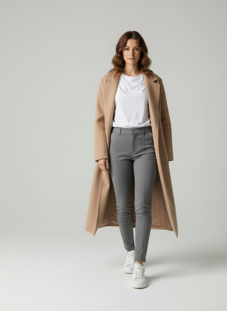 Chique Lange Jas - Elegante Vrouwen Wolblend Met Strikceintuur