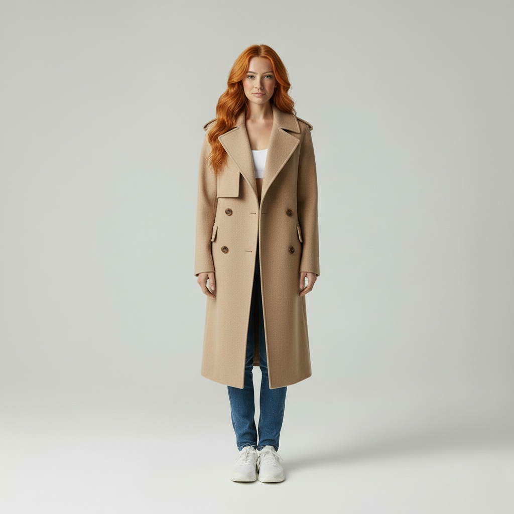 Chique Silhouet - Dames Dubbelbreasted Wolmix Overjas