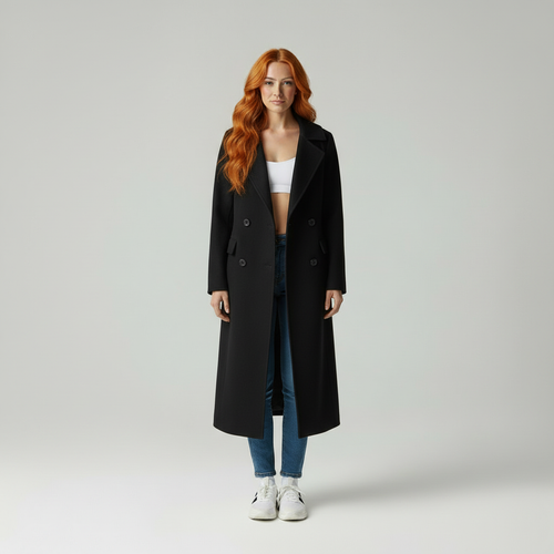 Chique Silhouet - Dames Dubbelbreasted Wolmix Overjas