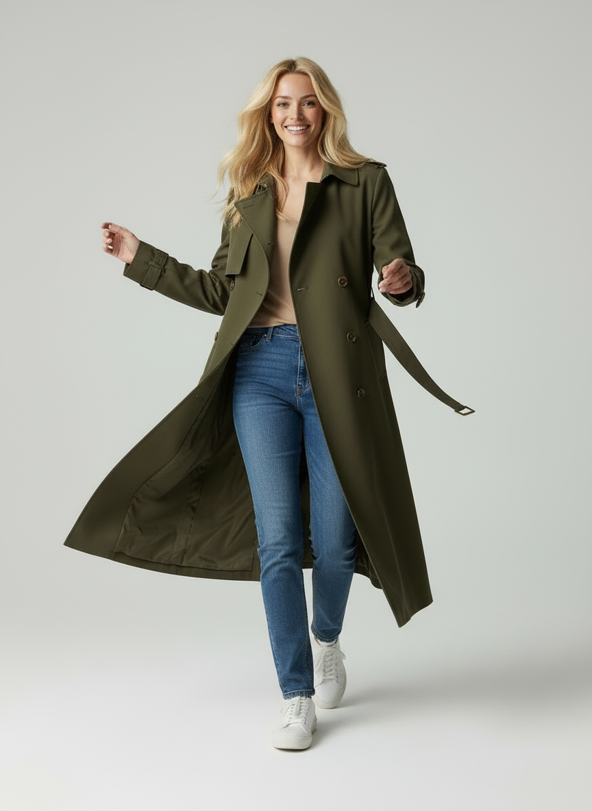 Verona - Dames Lange Trenchcoat met Ceintuur