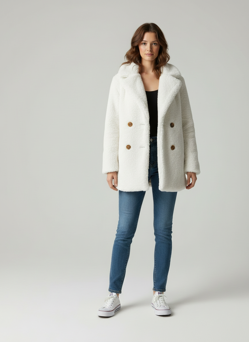 Elegance - Moderne Dames Pluche Dubbelbreasted Jas