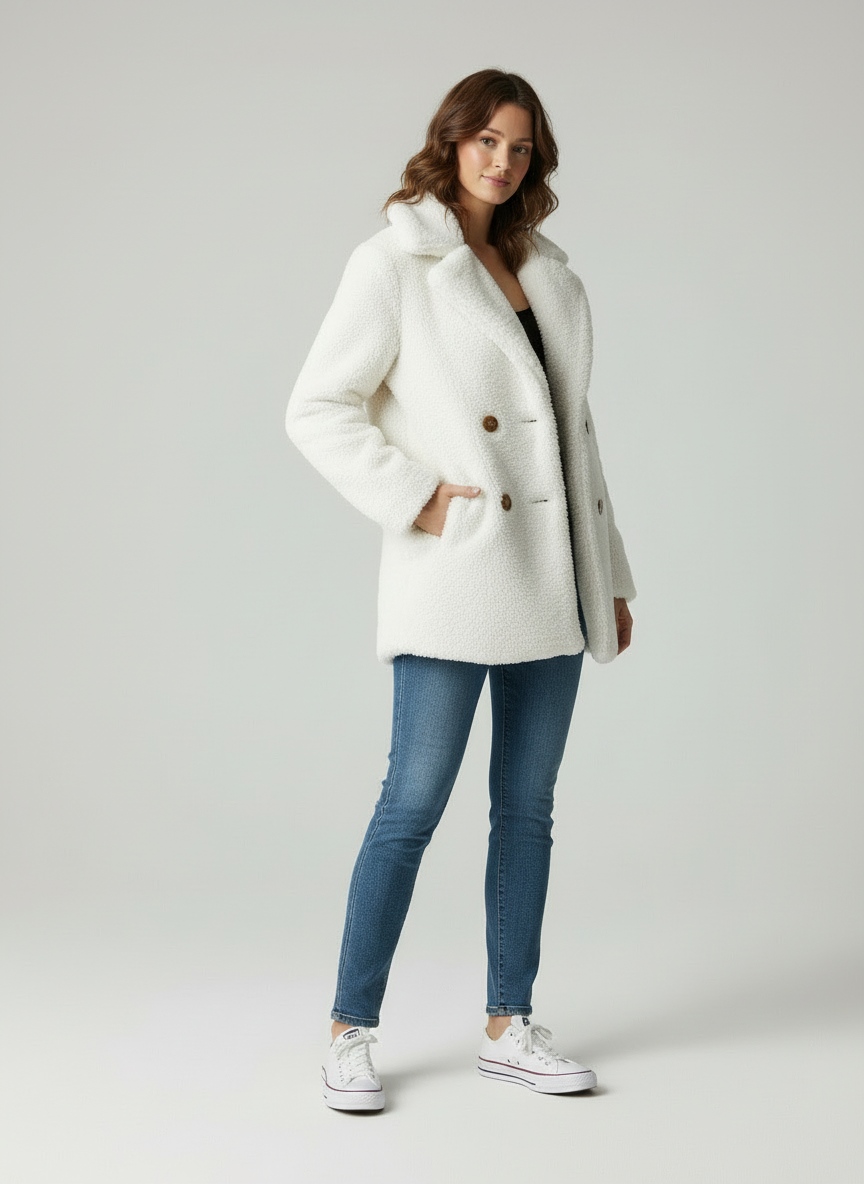 Elegance - Moderne Dames Pluche Dubbelbreasted Jas