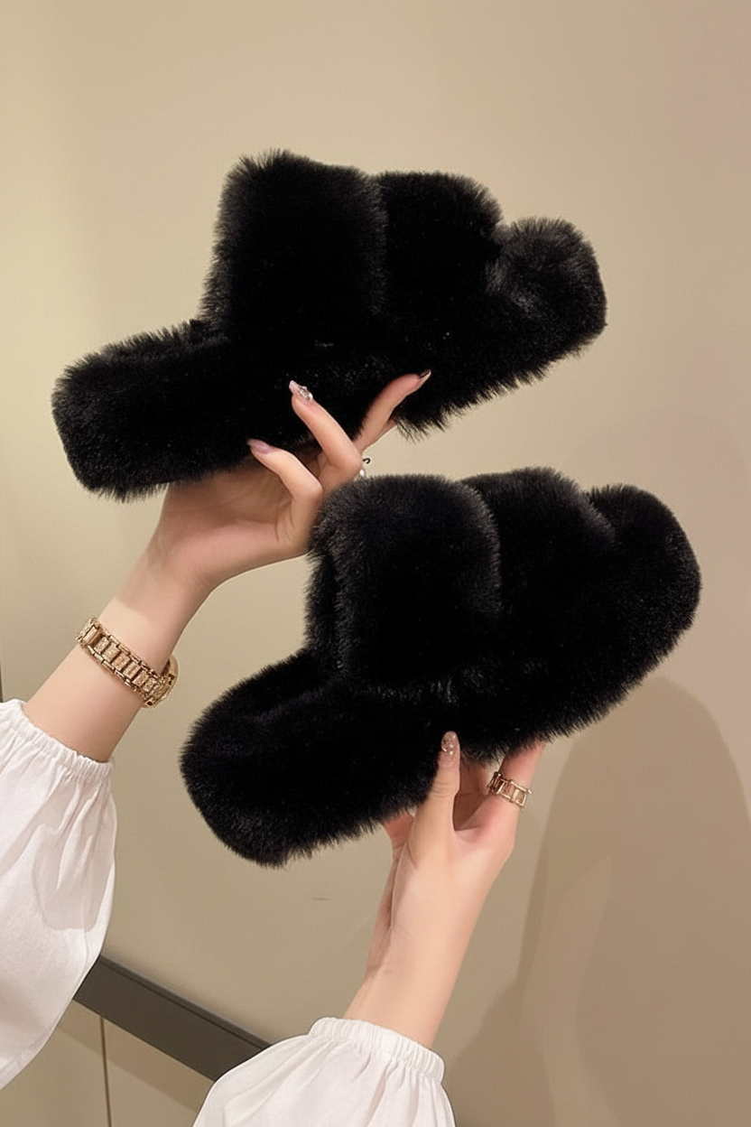 Pluche Lounge Pantoffels met Faux Fur