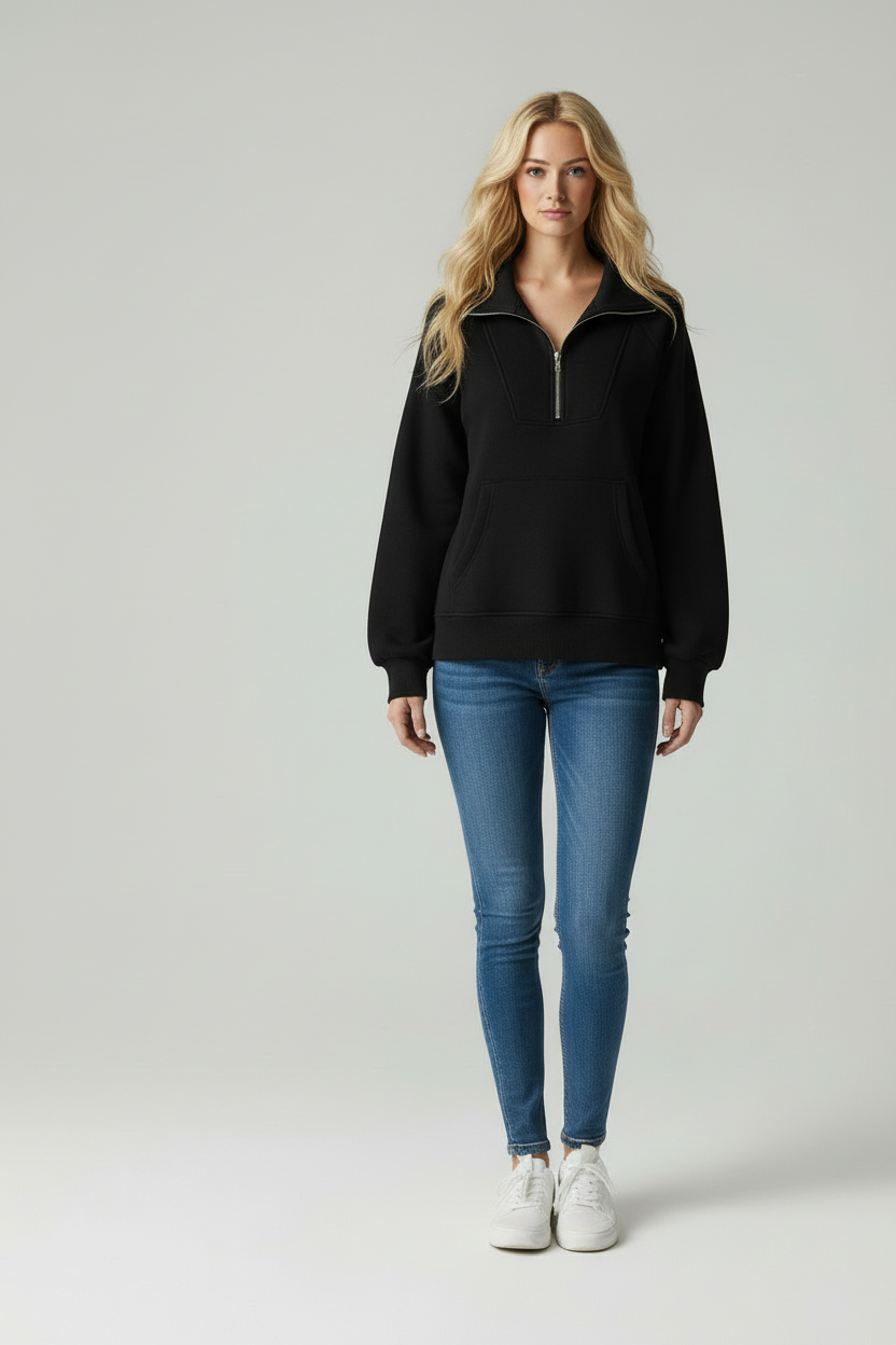 Pullover Sweatshirt met Kwartrits en Kangoeroezak
